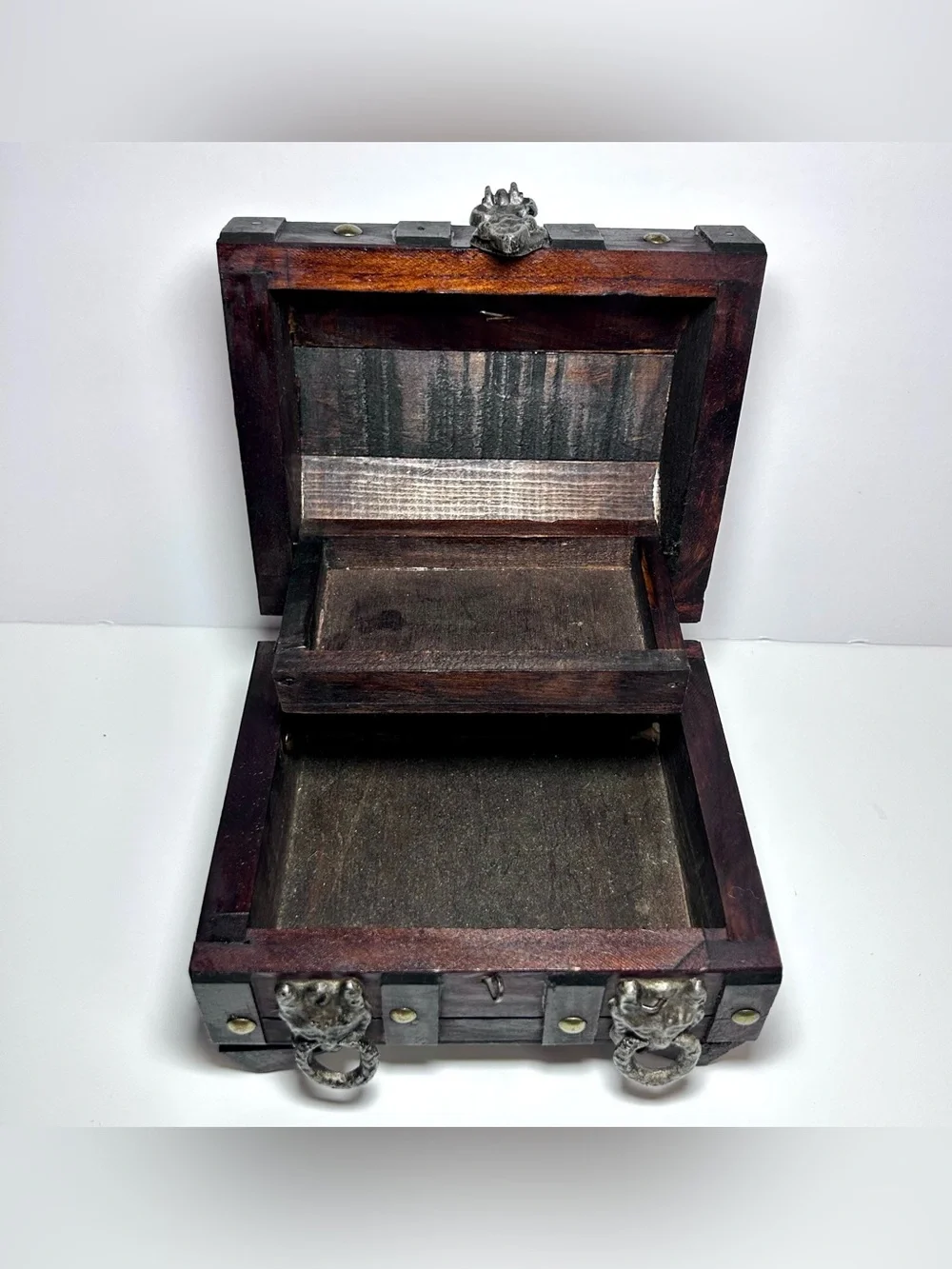 Vintage Gothic Style Wooden Treasure Chest Jewelry Box.